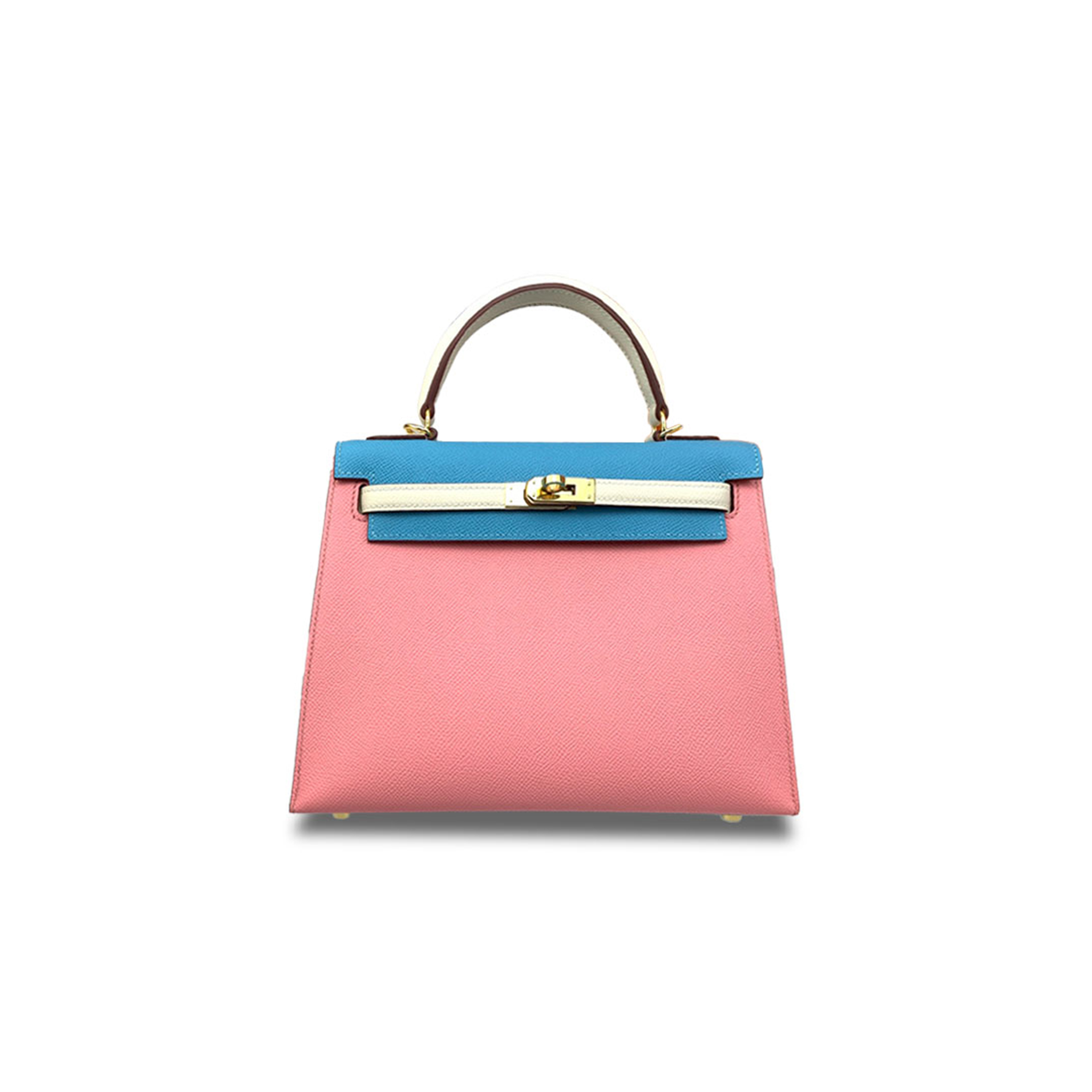 H**mes kelly 25 epsom three-color milkshake powder candy blue milkshake white gold buckle (25*17*7cm)